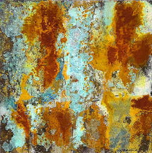 Mit Hilfe der Sfumato-Technik, für die Heinz Felbermair Acrylfarbe verwendete, wurde ein abstraktes Werk mit verschiedenen Farbschichten erschaffen.