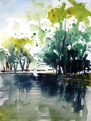 Landschaft malen lernen, Ufer, Malkurs Aquarell, Werk: Anke Gruss