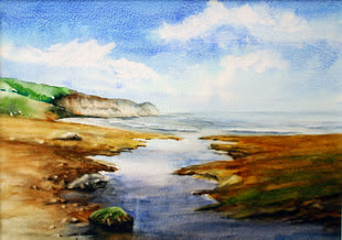 Aquarellierte Plein Air Malerei von Anke Gruss eines Strandes.