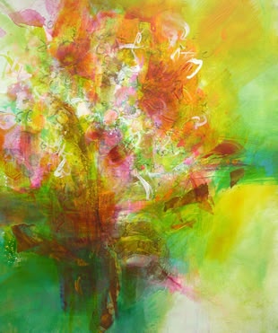 Eine Acrylmalerei von Angelika Biber, die einen Blumenstrauß darstellt.