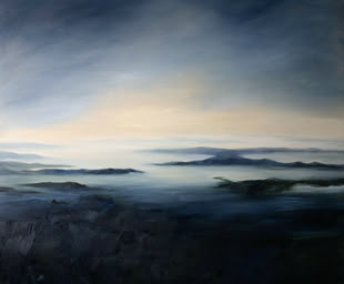 Die Malerei von Anke Gruss zeigt eine Landschaft.