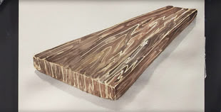 Holz malen lernen Aquarell Malkurs mit Schmincke Eine Aquarellmalerei eines Holzstückes, das in einem Malkurs von Schmincke gemalt wurde.