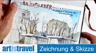 Skizze einer Straßenszene im Urban-Sketching Stil.