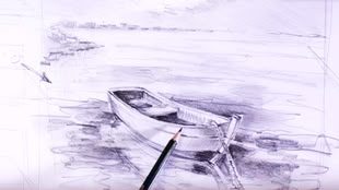 Boot zeichnen lernen - Werk: Sebastian Gothe Skizze eines kleinen Bootes im Wasser von Sebastian Gothe.