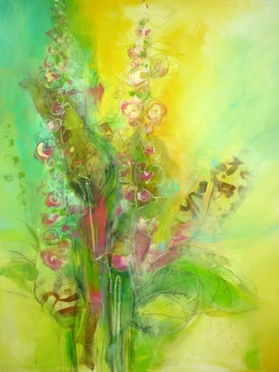 Ein Acrylbild eines Blumenstraußes im expressiven Stil, gemalt von Angelika Biber.