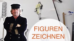 Foto von Gerhard Ruhland. Hinter ihm befinden sich ein Skizzenbuch und Stifte.