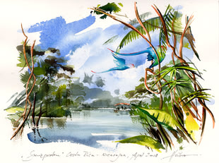 Freiluftmalerei einer Szenerie in Costa Rica. Das Aquarellbild wurde von Jens Hübner gemalt.