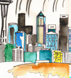 Ein Urban Sketch von der Skyline von Seattle.