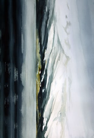 Landschaft malen lernen, Aquarell Malkurs, Werk: Anke Gruss Ein mit der Sgraffitotechnik angefertigtes Aquarellbild von Anke Gruss.