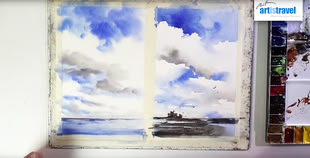Wolken malen lernen Aquarell Malkurs Kreativurlaub mit Kristina Jurick Eine Aquarellmalerei von Kristina Jurick.