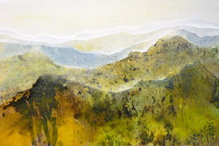 Abstrakte Acrylmalerei einer Berglandschaft von Angelika Biber. 