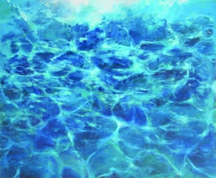 Eine Acrylmalerei von Marion Schmidtke, in der eine Wasseroberfläche dargestellt wird.