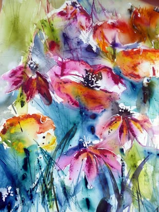 Blumen malen lernen, Aquarell, Werk: Claudia Kassner Aquarellierte Blumen von Claudia Kassner.