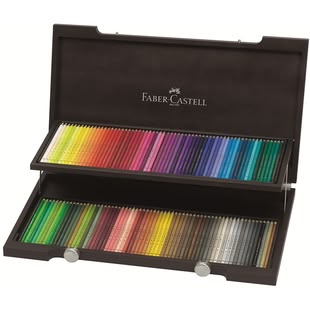 Tipps zum Malen und Zeichnen Lernen, Buntstifte, Foto: Faber Castell Darstellung von 72 verschiedenfarbigen Faber-Castell-Buntstiften in einem Holzkoffer.