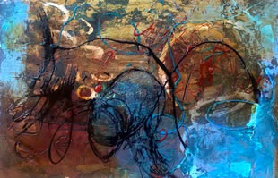 Acryl abstrakt malen, Kreativurlaub Werk: Anita Hörskens Ein Werk von Anita Hörskens, das mit verschiedenen Strukturen und durch die Verwendung der “mixed-Media”-Technik erstellt wurde.