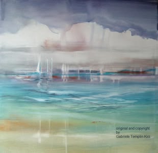 Malen lernen, Malkurs, Werk: Gabriele Templin-Kirz Eine Aquarellmalerei von Gabriele Templin-Kirz, die einen Ausblick auf das Meer widerspiegelt.