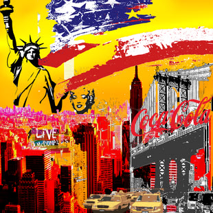 Eine Acrylmalerei von Bernd Klimmer, die die Stadt New York im modernen Stil abbildet.