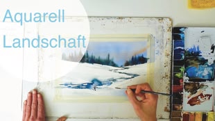 Kristina Jurick ist dabei, eine Winterlandschaft in Aquarell anzufertigen. 