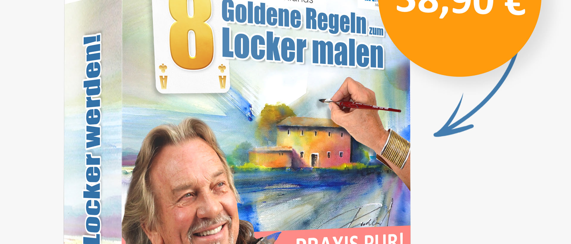 Eine Box auf dem das Cover des Lernvideos zu sehen ist. Daneben eine blaue Schrift auf der "Neuer Videokurs! mit Gerd Ruhland" steht. Darunter ein orangener Störer auf dem "Für nur 34,90 €" steht.