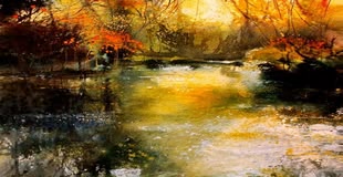 Acrylmalerei einer Landschaft am See von Gabriele Templin- Kirz. 