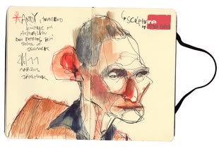 zeichnen lernen - Werk: Felix Scheinberger Karikatur von einem Mann. Die Zeichnung wurde von Felix Scheinberger angefertigt.