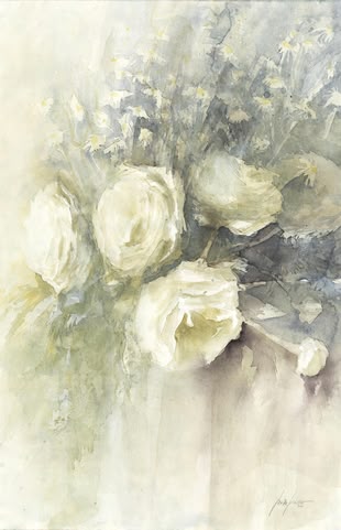 Rose malen lernen, Aquarell Malkurs, Werk: Ulrike Walther Aquarellierte Rosen, dargestellt von Ulrike Walther.