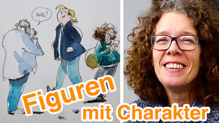 Rechts befindet sich Nicola Maier-Reimer und links daneben, von ihr skizzierte Figuren.
