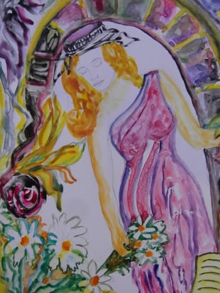 Zuschauertipp von E. Gerecke Eine mit Aquarell gemalte Frau umrandet von Blumen.