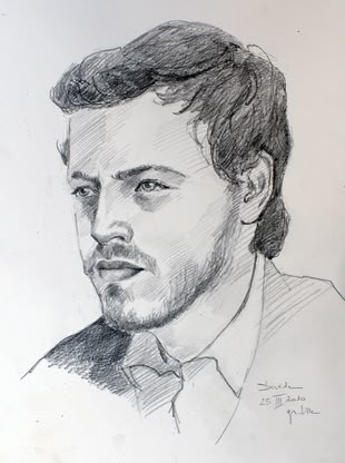 Malen und Zeichnen Lernen Portrait zeichnen, Werk: Brigitte Guhle Die Zeichnung von Brigitte Guhle zeigt das Porträt eines Mannes.