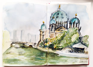 Eine Plein Air Malerei von Alexa Dilla, die einen Teil von Berlin darstellt.