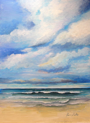 Das Acrylbild von Karin Kuhle bildet einen Strand ab.