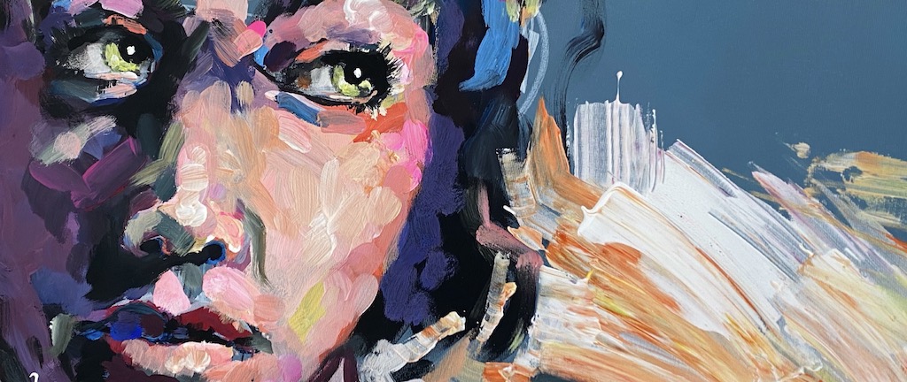 Abstrahiertes buntes Acryl-Portrait von einer Frau